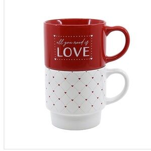 2 Piece 15 OZ Love & Heart Design Stacking Mugs